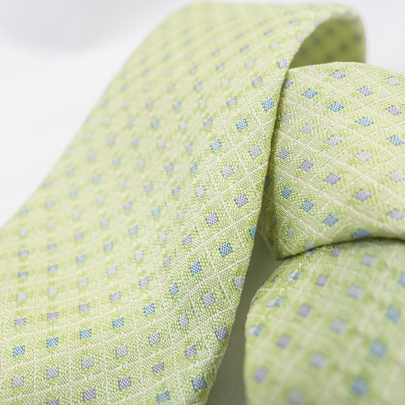 HERMES エルメス ネクタイ シルク100% 菱形柄 総柄 ライトグリーン 黄