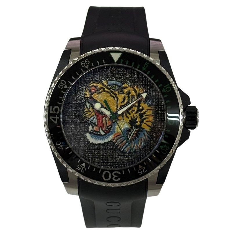 GUCCI グッチ ダイブ タイガー 136.3 YA136318 腕時計メンズ クオーツ ブラック文字盤 動作品 【中古】 22601R17 GUCCI グッチ ダイブ タイガー 136.3 YA136318 腕時計メンズ クオーツ