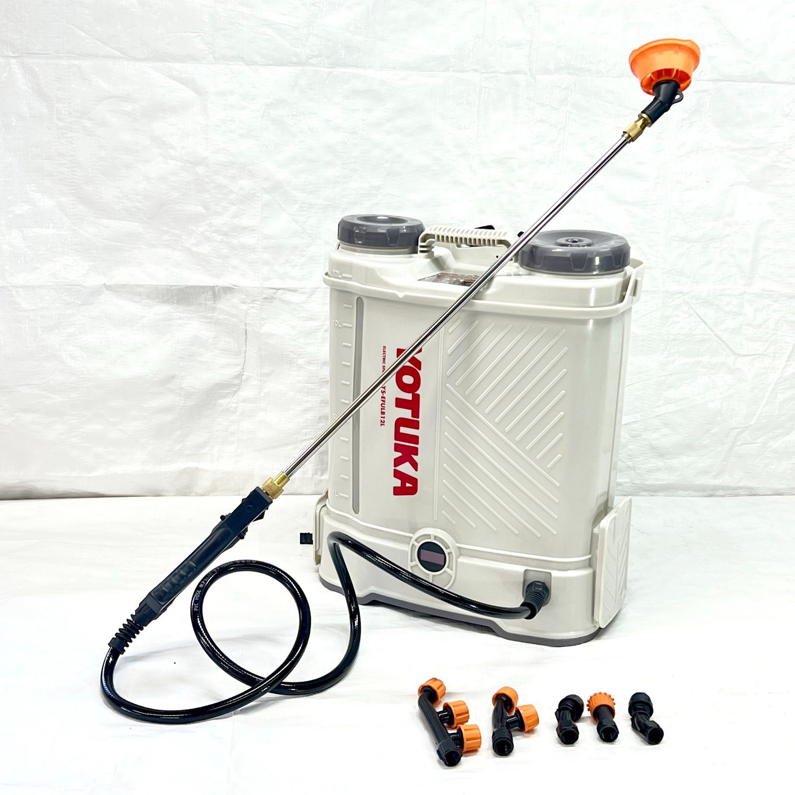 【未使用】【展示品】 電動噴霧器 背負い式 12L バッテリー式 ノズル6種付 かき混ぜ機能付き ホワイト YS-EFULB12L 【1583-2】
