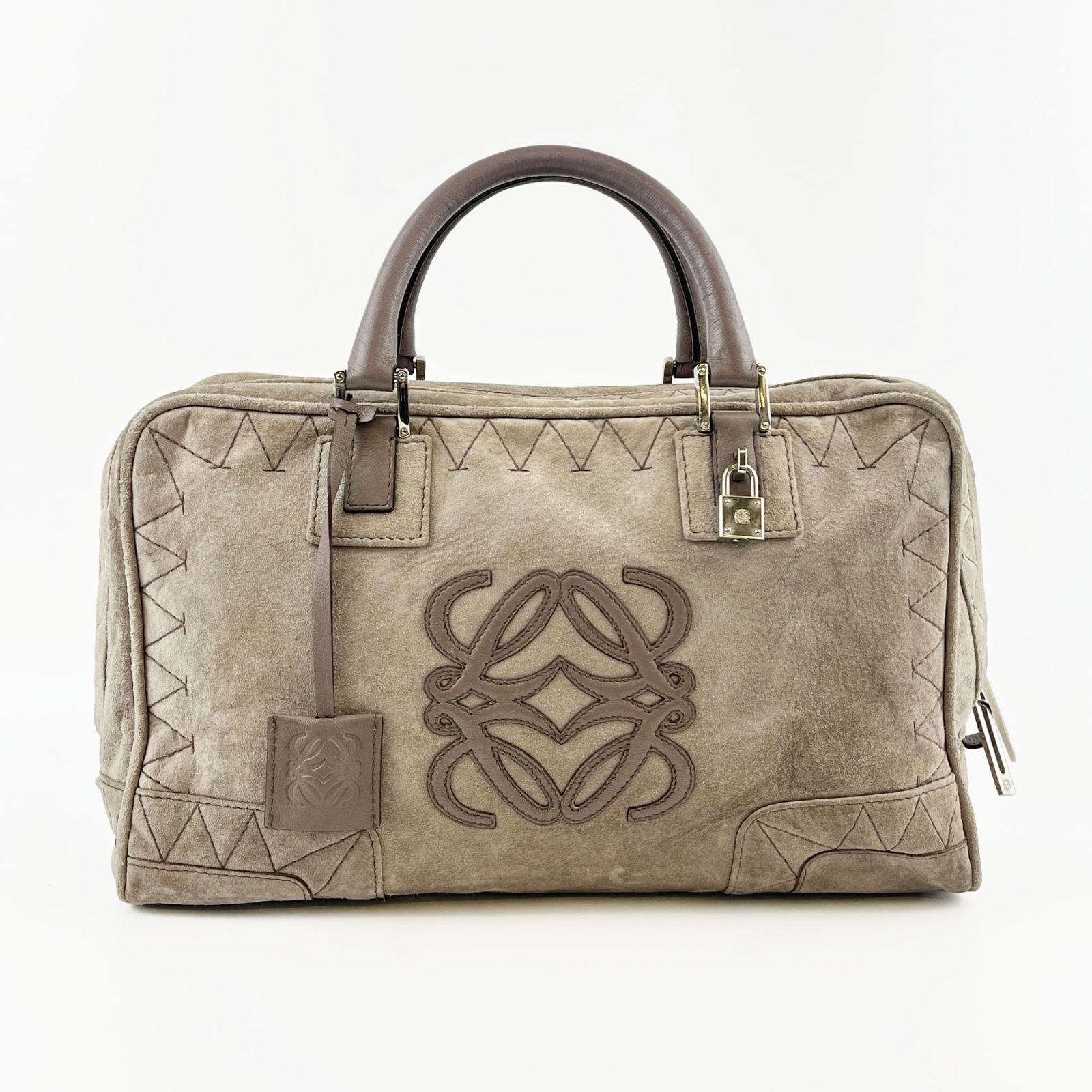 LOEWE ロエベ アナグラム アマソナ36 ハンドバッグ ベージュ スエード