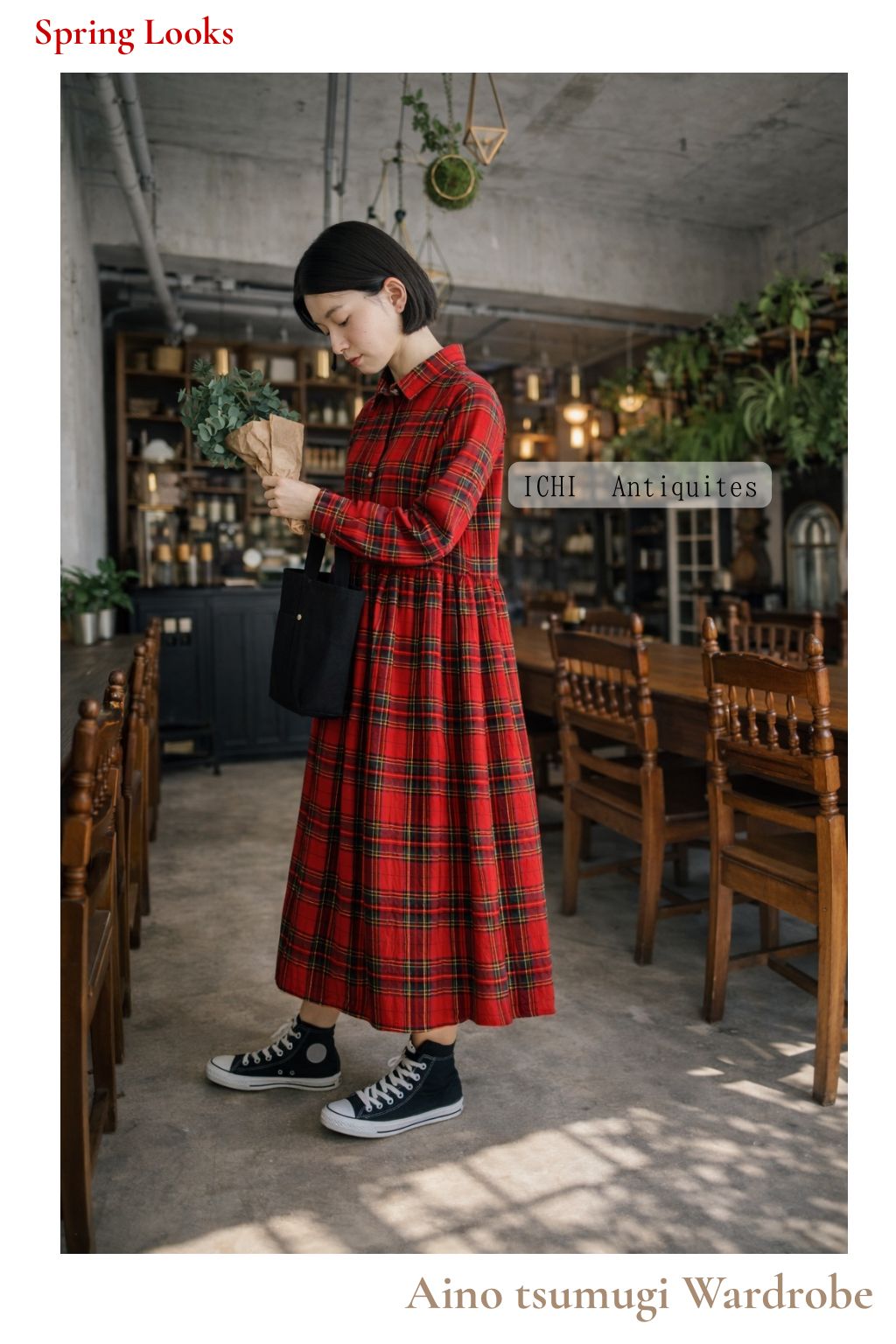 ICHI Antiquites ワンピース リネン100% タータンチェック 【公式通販】