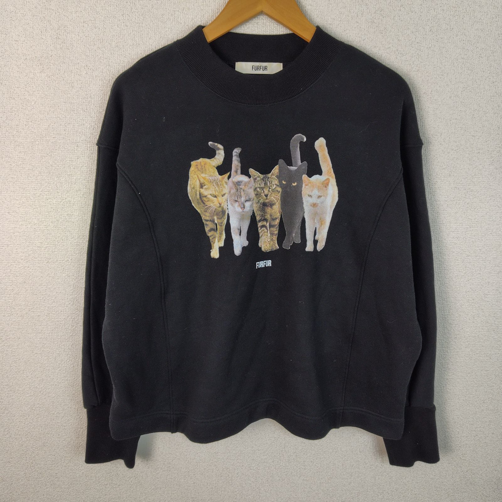 FURFUR ファーファー スウェット トレーナー 猫プリント ブラック ONE 