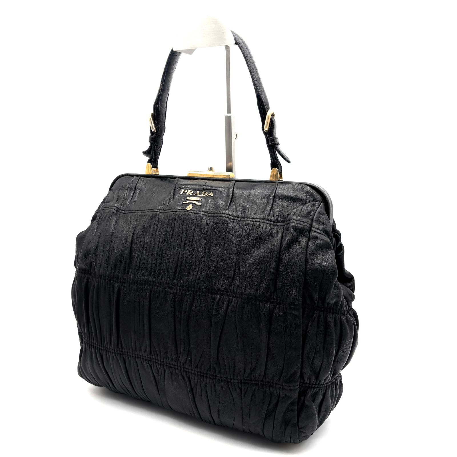 プラダ PRADA ハンドバッグ ロゴ レザー 黒 革タグ バッグ 良品プラダ 
