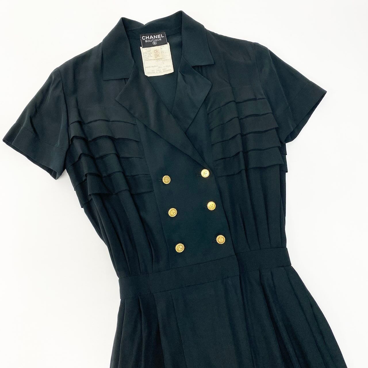 C CHANEL シャネル ヴィンテージ 1989P シルクドレスワンピース ダブル 