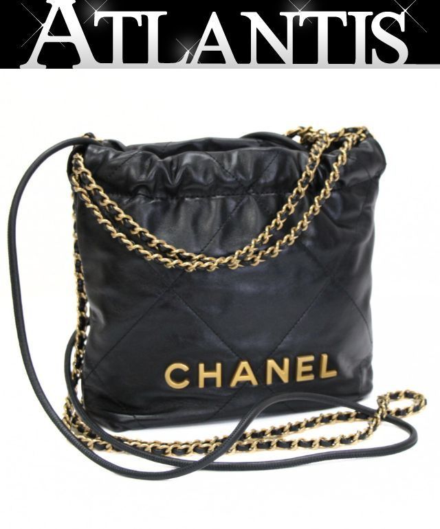 極美品 シャネル CHANEL シャネル22 ミニチェーンショルダーバッグ カーフスキン 黒 G金具 プレート 【73938】 極美品 シャネル CHANEL シャネル22 ミニチェーンショルダーバッグ