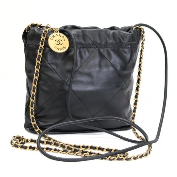 極美品 シャネル CHANEL シャネル22 ミニチェーンショルダーバッグ カーフスキン 黒 G金具 プレート 【73938】 極美品 シャネル CHANEL シャネル22 ミニチェーンショルダーバッグ