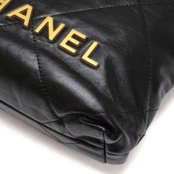 極美品 シャネル CHANEL シャネル22 ミニチェーンショルダーバッグ カーフスキン 黒 G金具 プレート 【73938】 CHANEL シャネル シャネル22 ミニ カーフスキン 黒 巾着 チェーン