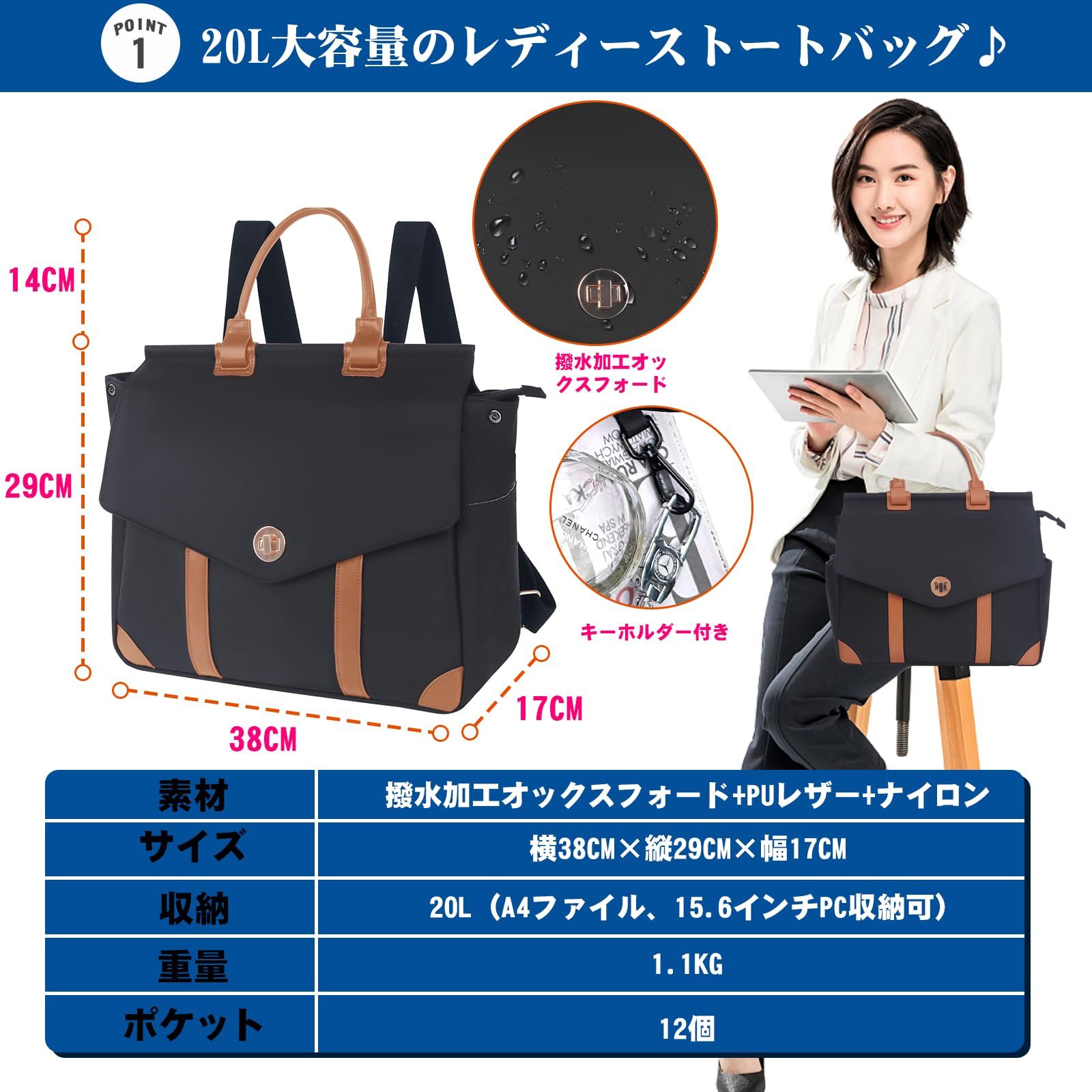 Hanana] 4way リュック レディース 大容量 15.6インチPC収納 16インチ 