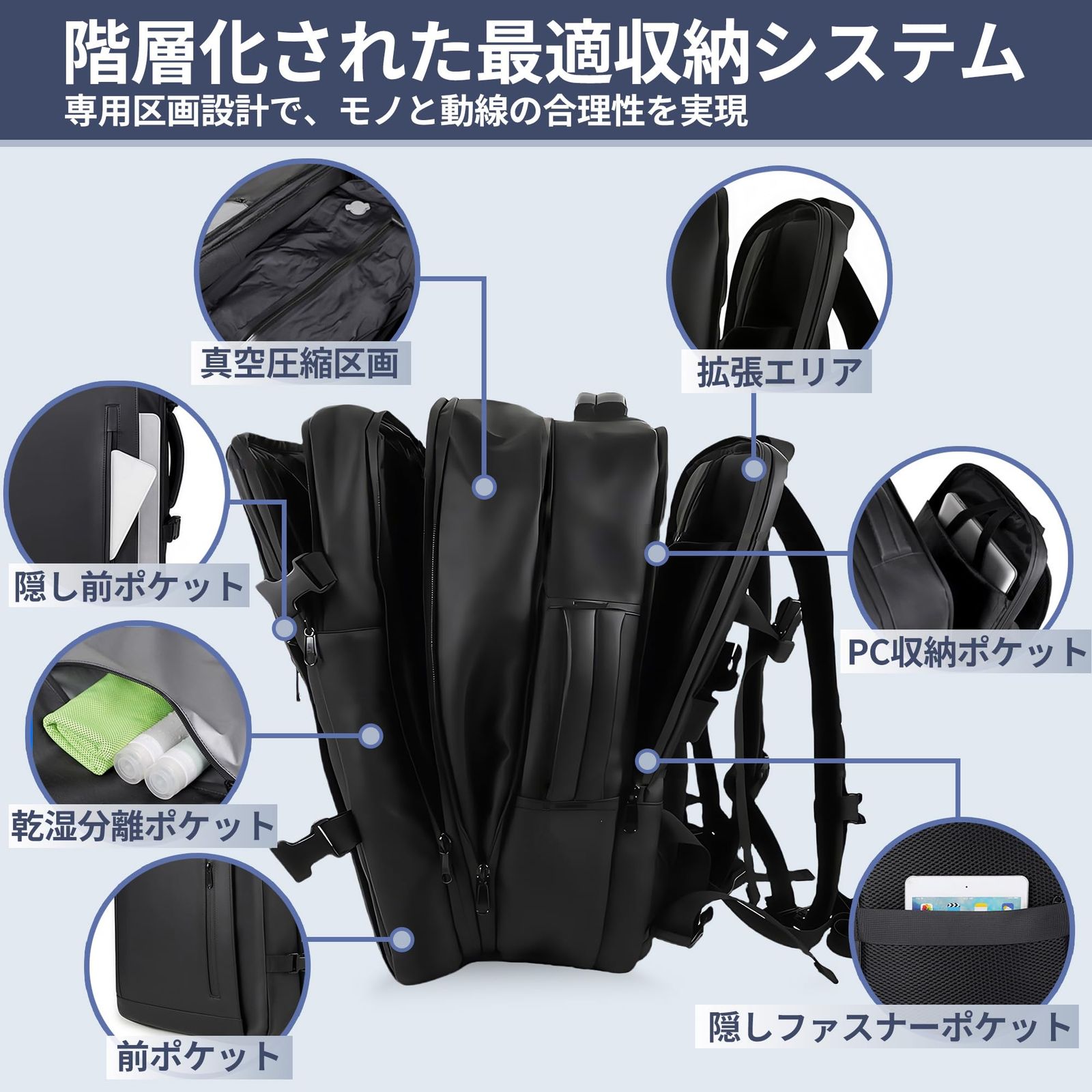 DODOSOSO] 真空圧縮リュック ビジネスリュック リュックサック 50L大 