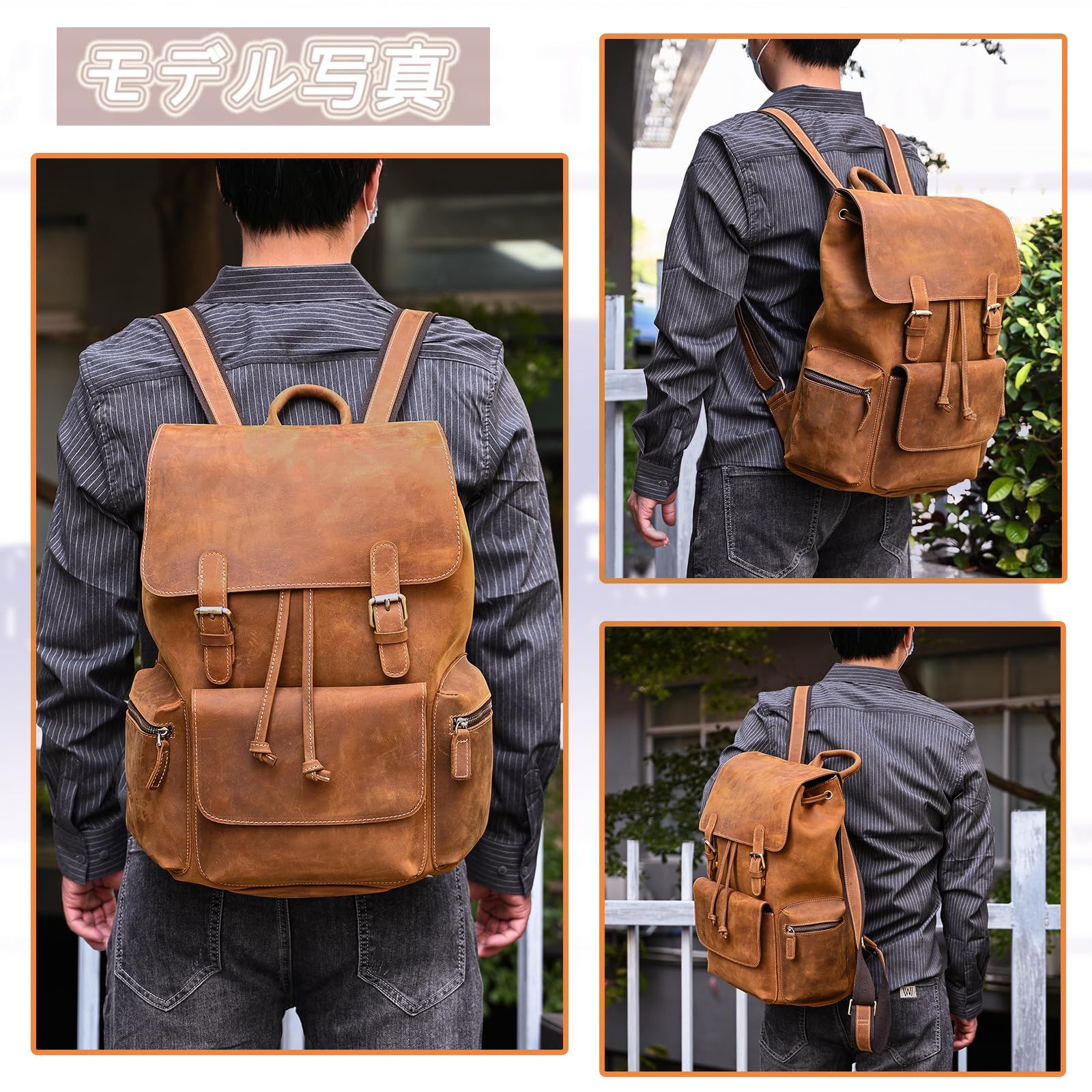 Luufan] 本革 リュックサック メンズ 14インチPC収納 大容量 リュック 