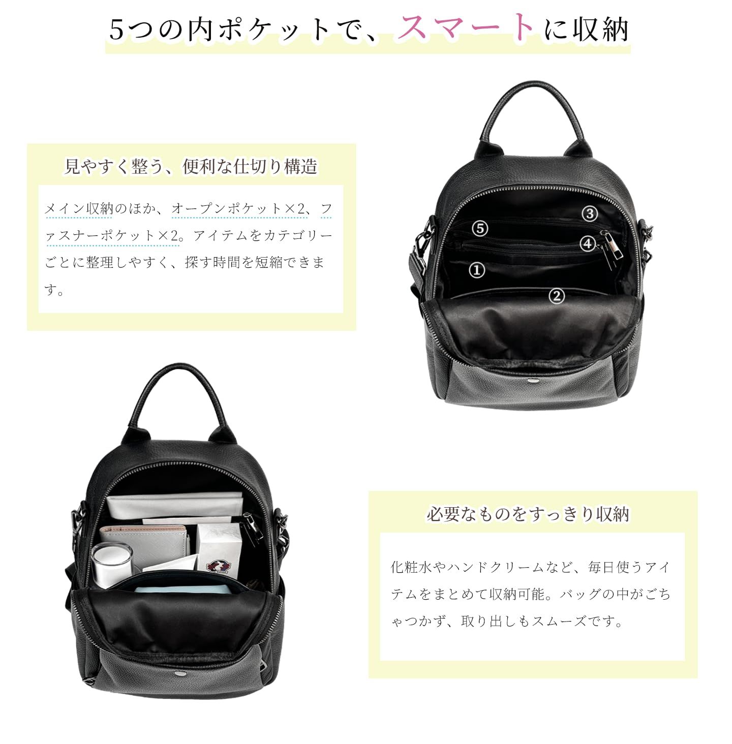 Kinatu] リュック レディース 本革 2way A4対応 大容量 軽量 防水 