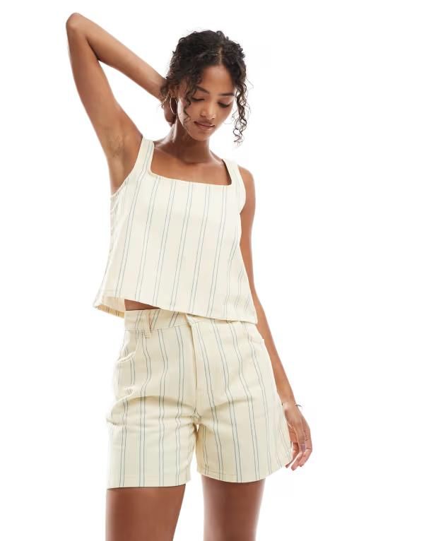 エイソス レディース ボトムス ハーフパンツ・ショーツ ショートパンツ  DESIGN dad shorts in buttermilk stripe Buttermilk stripe ストライプ