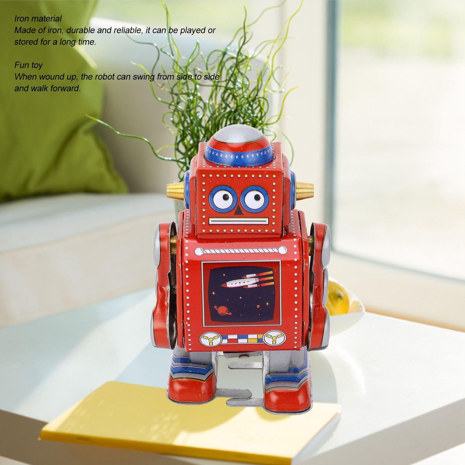 ゼンマイロボットおもちゃ、ヴィンテージメタルブリキロボット、面白い