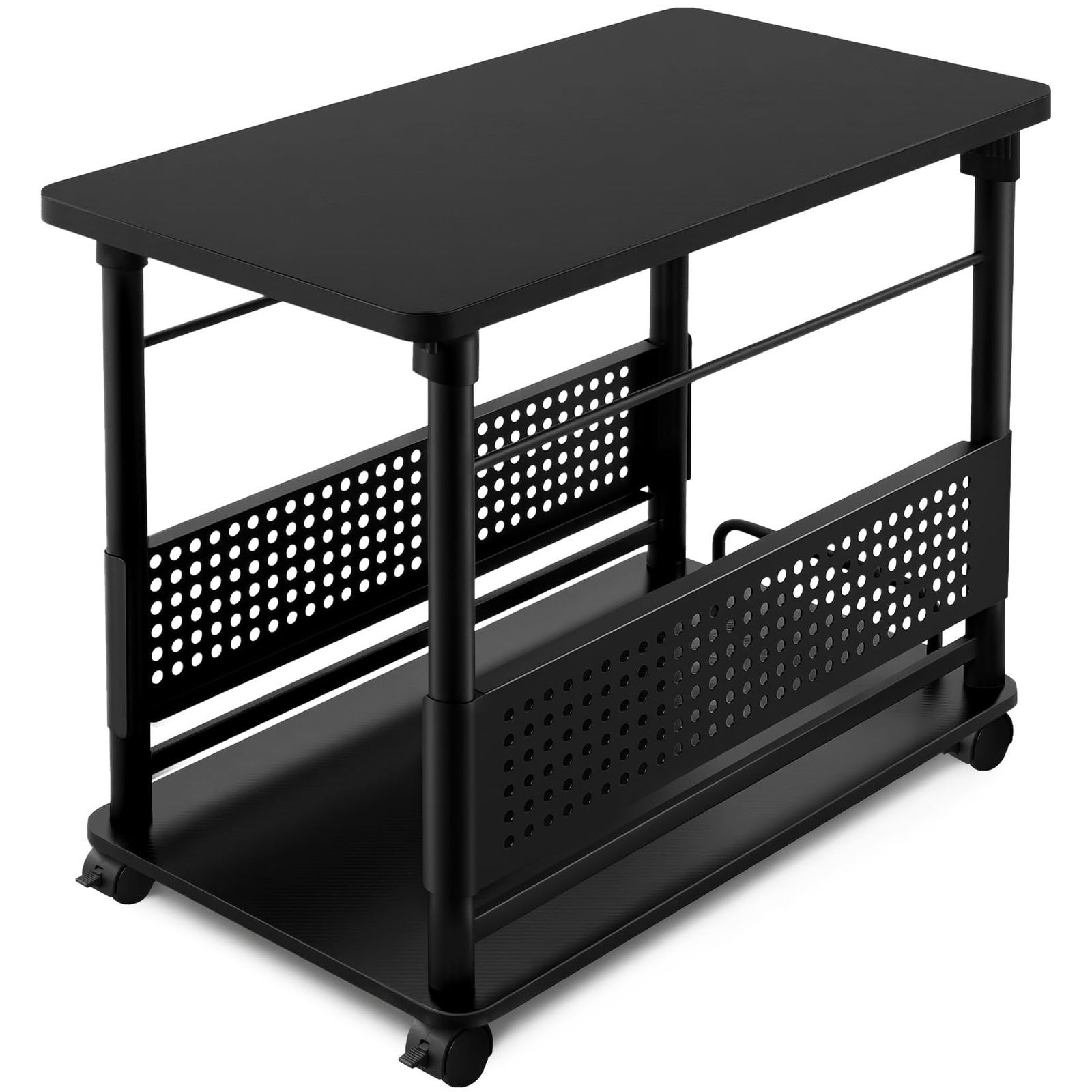 Avocahom Liftable PC Wagon Computer Rack Width 39 x Depth 74 x Height 59 to 78 cm E0 Grade Material CPU Stand Shelf Board Height Adjustable Side Desk with Casters Easy to Move at Home, Gaming Desk, Printer Stand, Office Storage, Sleeve Desk, Gaming Compatible (Bra