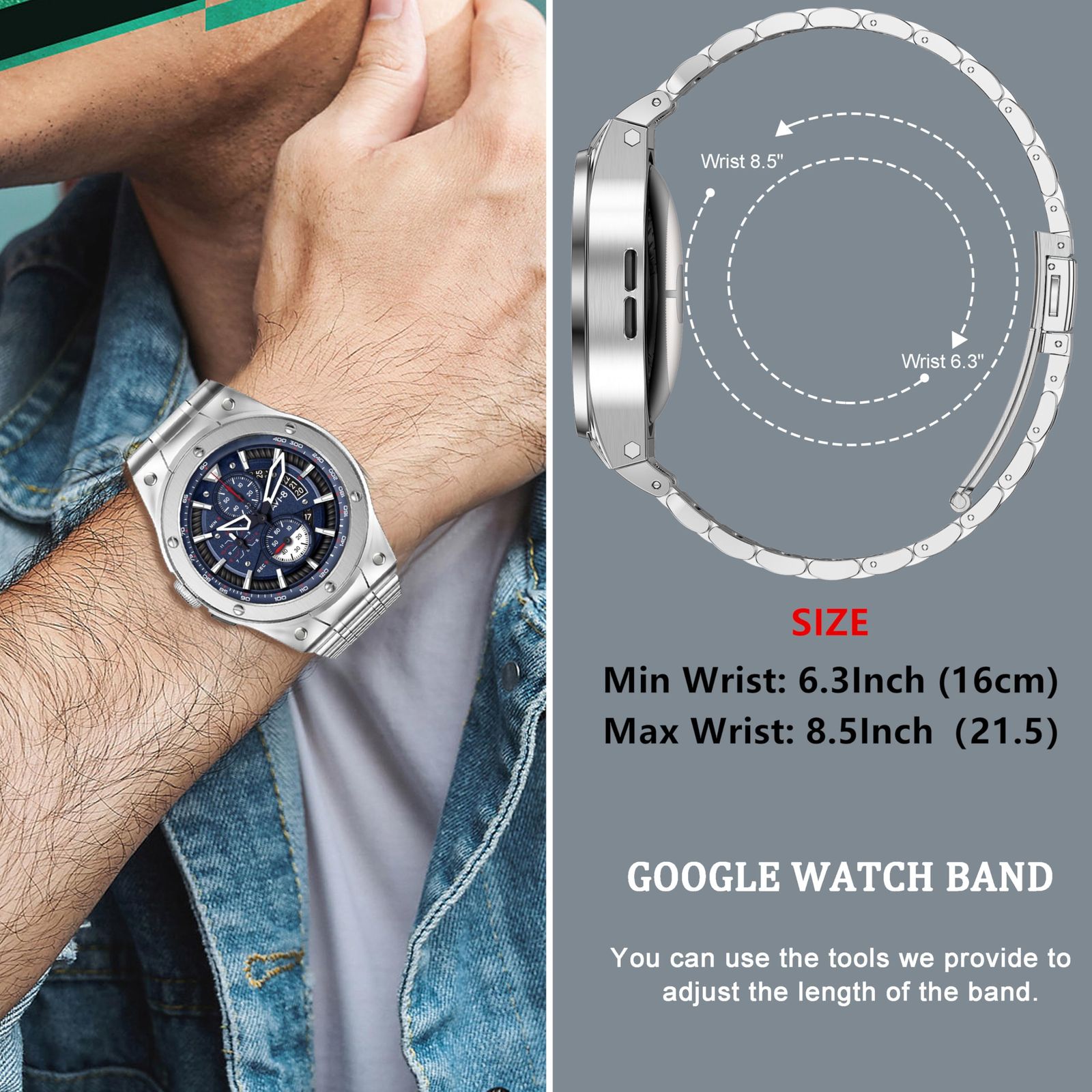 SUPLINK] for Google Pixel Watch 3 45mm バンド メタル, ステンレス 