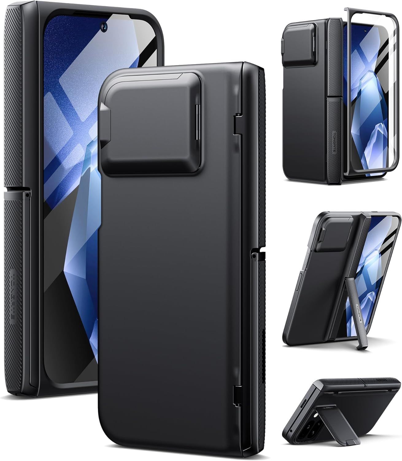 TONGATE for Pixel 9 Pro Fold ケース Magsafe対応、[ヒンジ保護＆ガラススクリーンプロテクター＆カメラカバー付き] Google Pixel 9 Pro Fold用耐衝撃頑丈キックスタンドスマホケース、ブラック