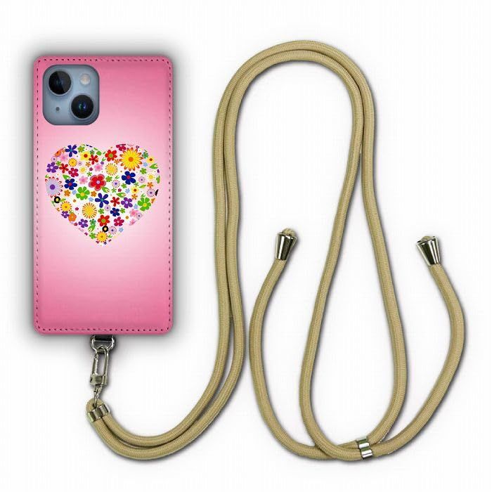 スマホショルダー GooglePixel7a互換品 ケース 肩掛け 首かけ 斜め掛け グーグルピクセル7a互換品 スマホケース ネックストラップ ショルダーケース カバー スマホカバー シンプル ピンク ハート 花柄 フラワー かわいい