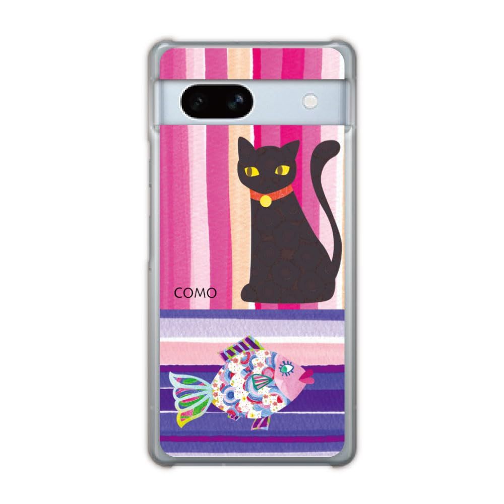 COMO デザイン GooglePixel6a互換品 ケース スマホケース グーグルピクセル6a互換品 カバー アニマル柄 ハードケース 保護 スマホカバー 黒ネコと魚 ストライプ 猫柄