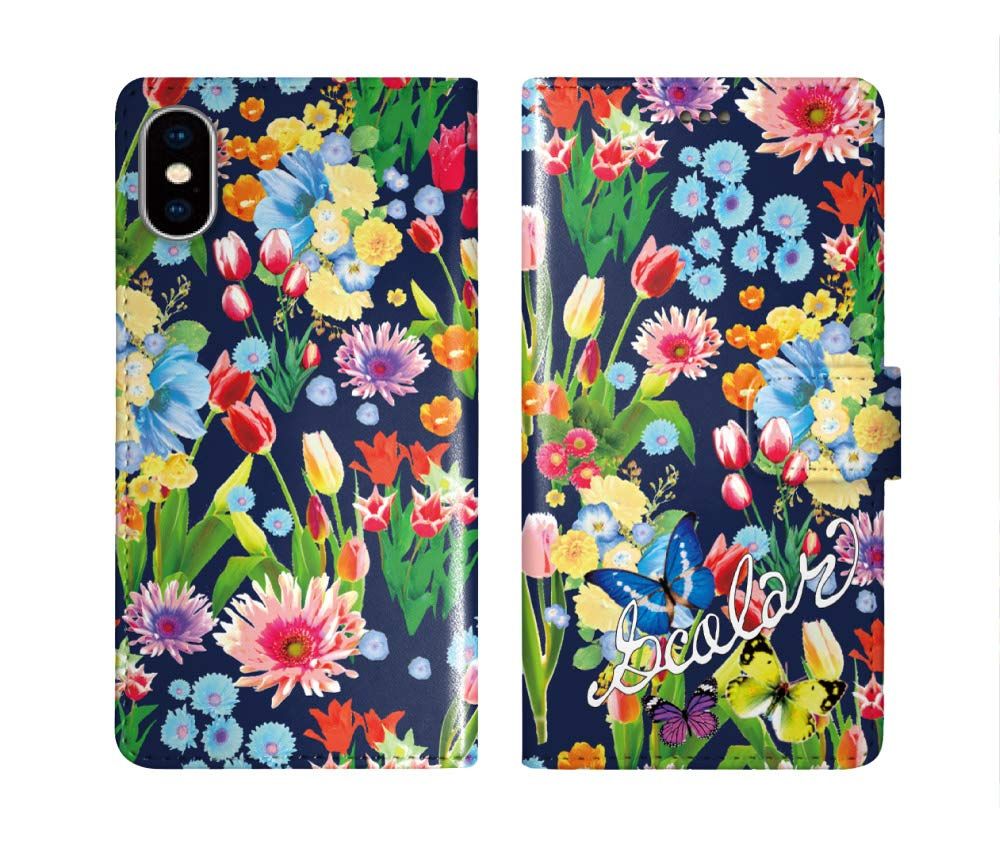 ScoLar スカラー 手帳型 スマホケース GooglePixel6a互換品 ケース ハードケース グーグルピクセル6a互換品 カード収納 保護 スマホカバー フラワー 総柄 チョウ ダイアリー かわいい 60003-bl