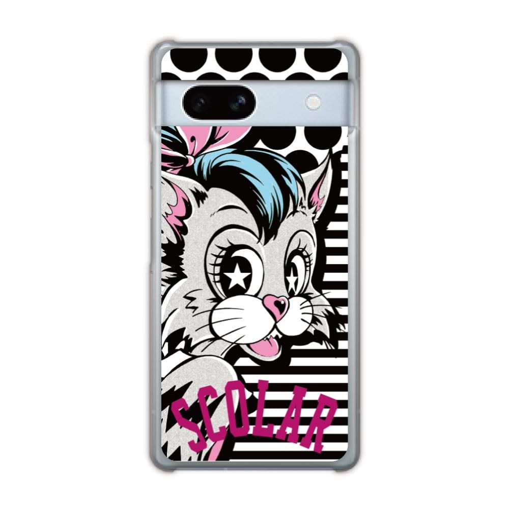 ScoLar スカラー スマホケース GooglePixel6互換品 ケース ハードケース グーグルピクセル6互換品 スマホ 携帯 保護 スマホカバー ネコ ストライプ ホワイト ブラック