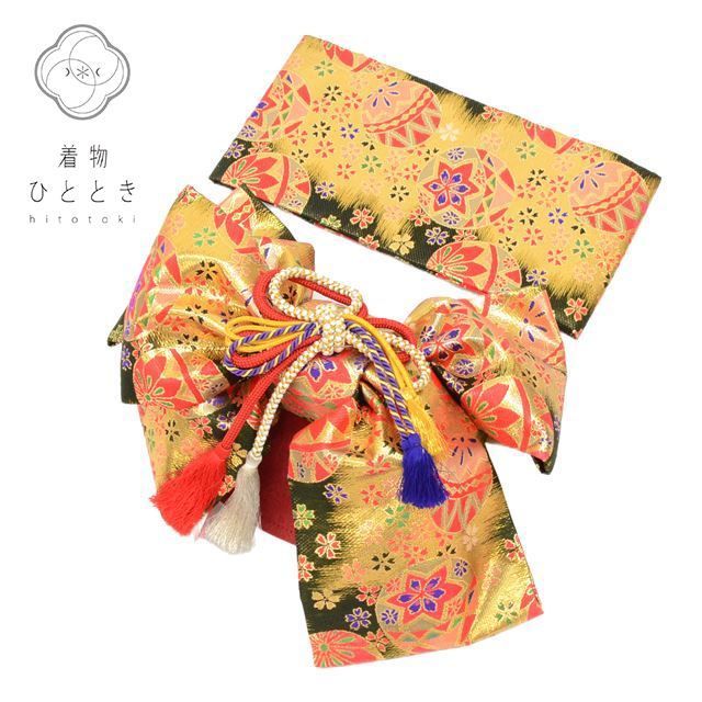 【中古】 子供 作り帯 女の子 単品 リサイクル帯 化繊 お正月 七五三 ジュニア 金色系 毬文様 特品 kkb3208b [ 和服 節句 子供 アウトレット きもの kimono ] 8,030円