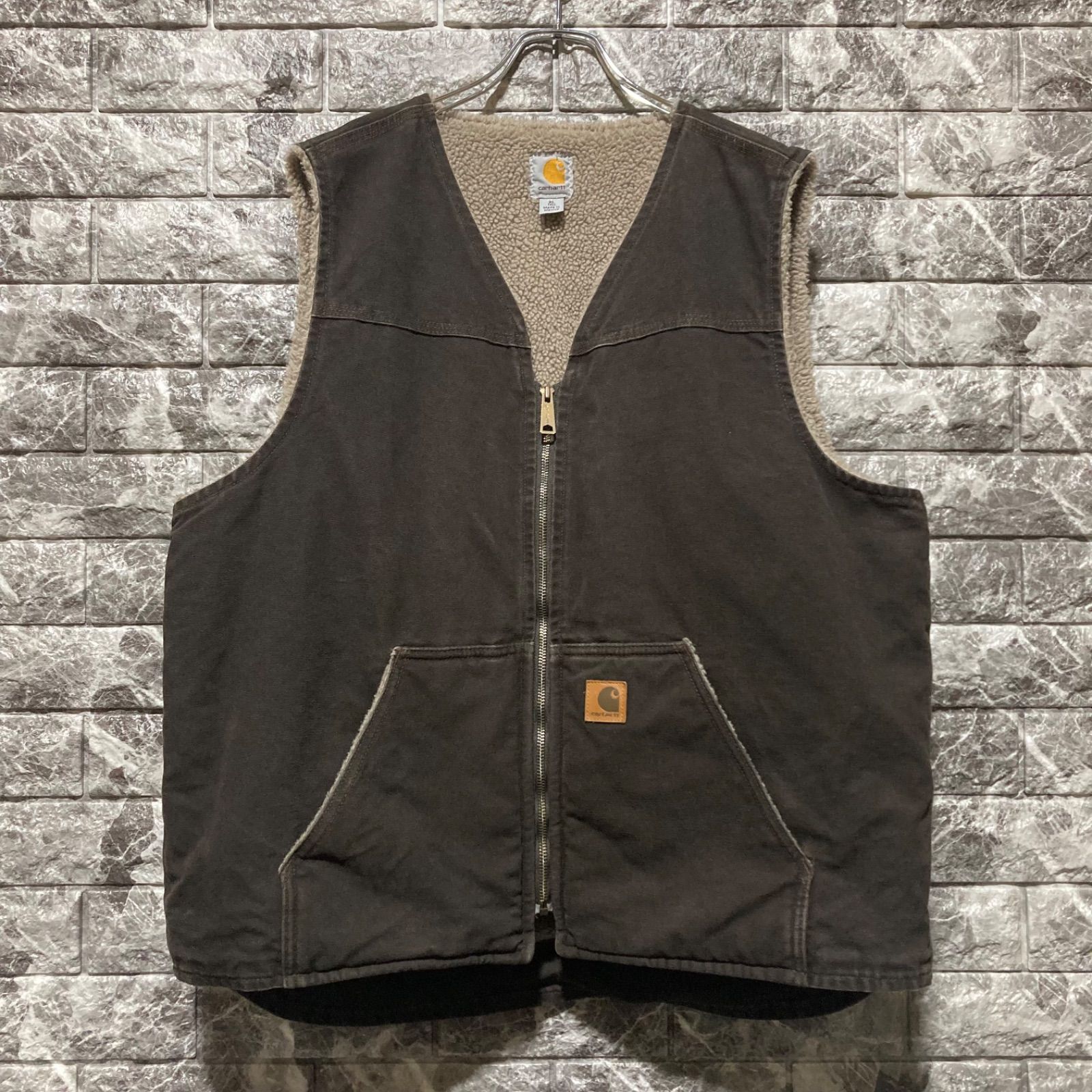 carhartt カーハート　ダックボアベスト　V26 ダークブラウン CARHARTT ボア ベスト XL カーハート VEST ボアベスト ダーク ブラウン