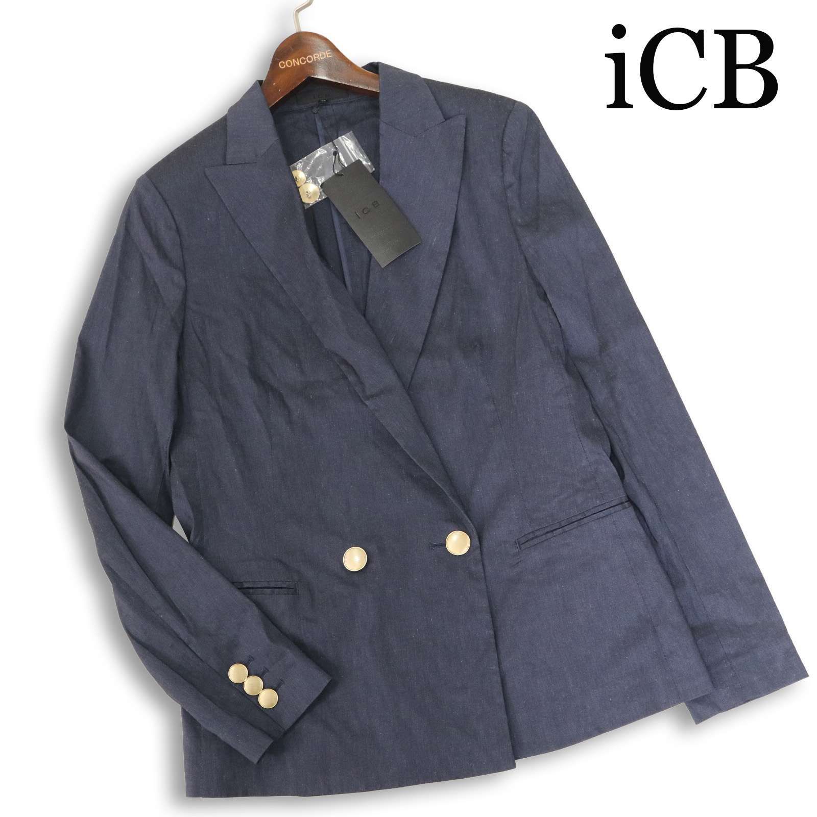 新品 未使用】 iCB アイシービー 春夏☆ 麻 リネン 金ボタン 紺ブレ 