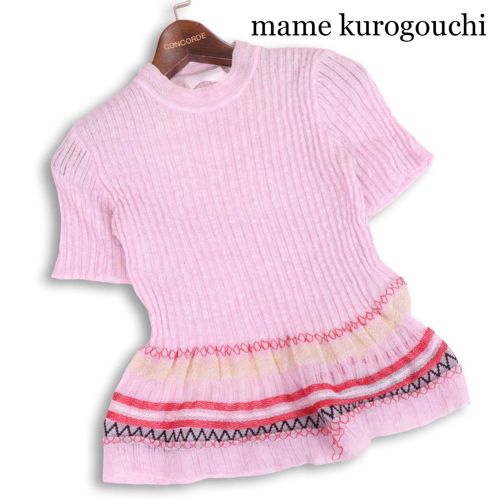 マメクロゴウチ 半袖ニット Mame Kurogouchi マメクロゴウチ 春夏 リネン混♪ 刺繍 半袖 リブ