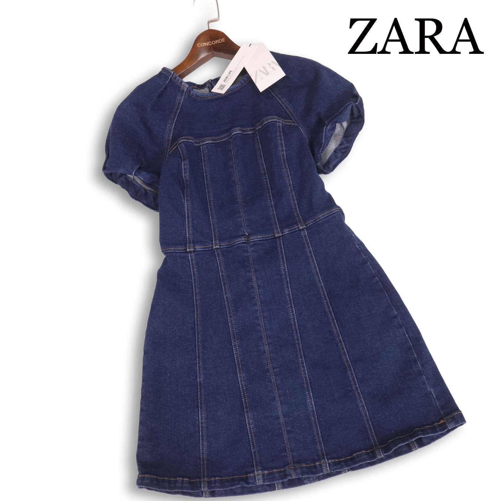 新品 未使用】 ZARA ザラ 現行タグ☆ 春夏 半袖 切替 インディゴ 