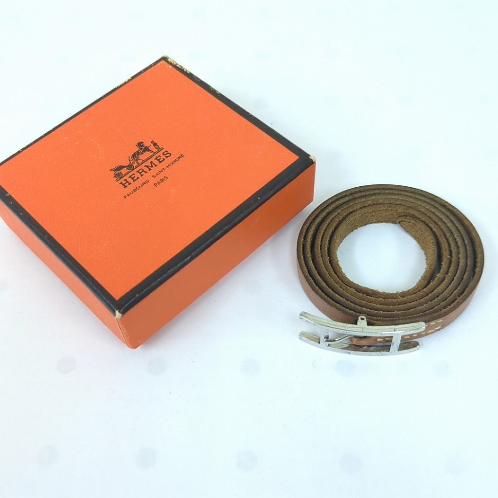 HERMES エルメス アピ3 ロングブレスレット ブラウンレザー シルバー