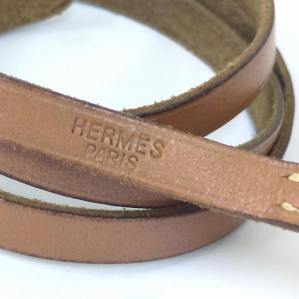 HERMES エルメス アピ3 ロングブレスレット ブラウンレザー シルバー