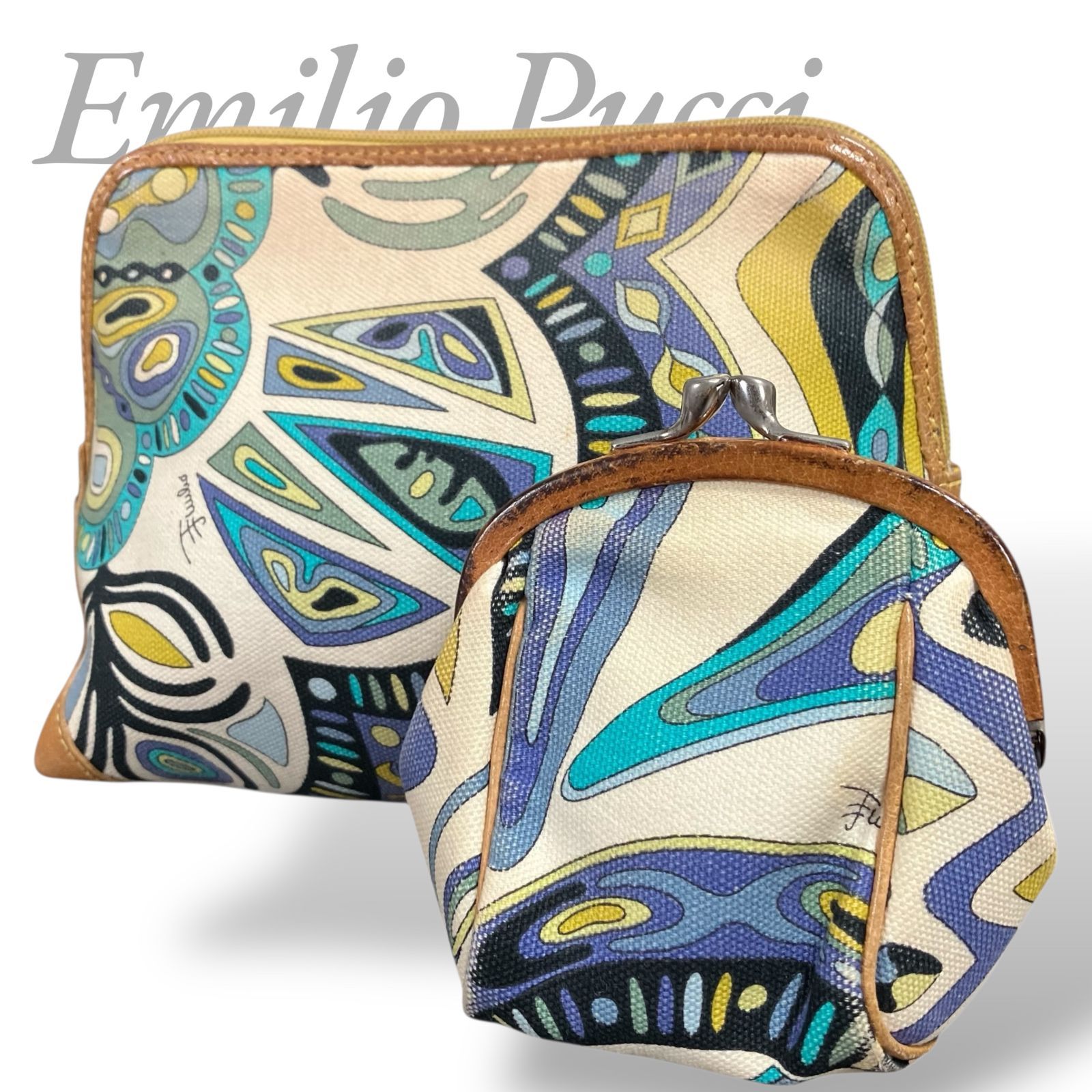 MY0533】EMILIO PUCCI エミリオプッチ ポーチ がま口 ミニ財布 2点 