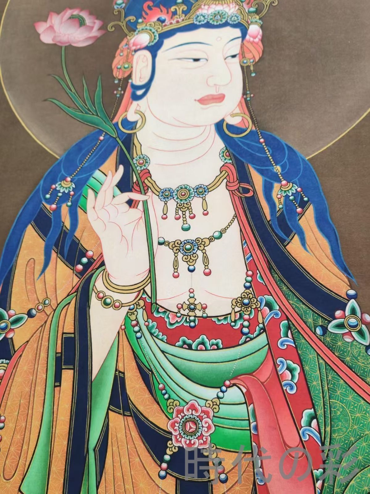 中国古美術 大勢至菩薩図 中堂掛軸 丁観鵬款 宣紙 模写 在銘 手描き