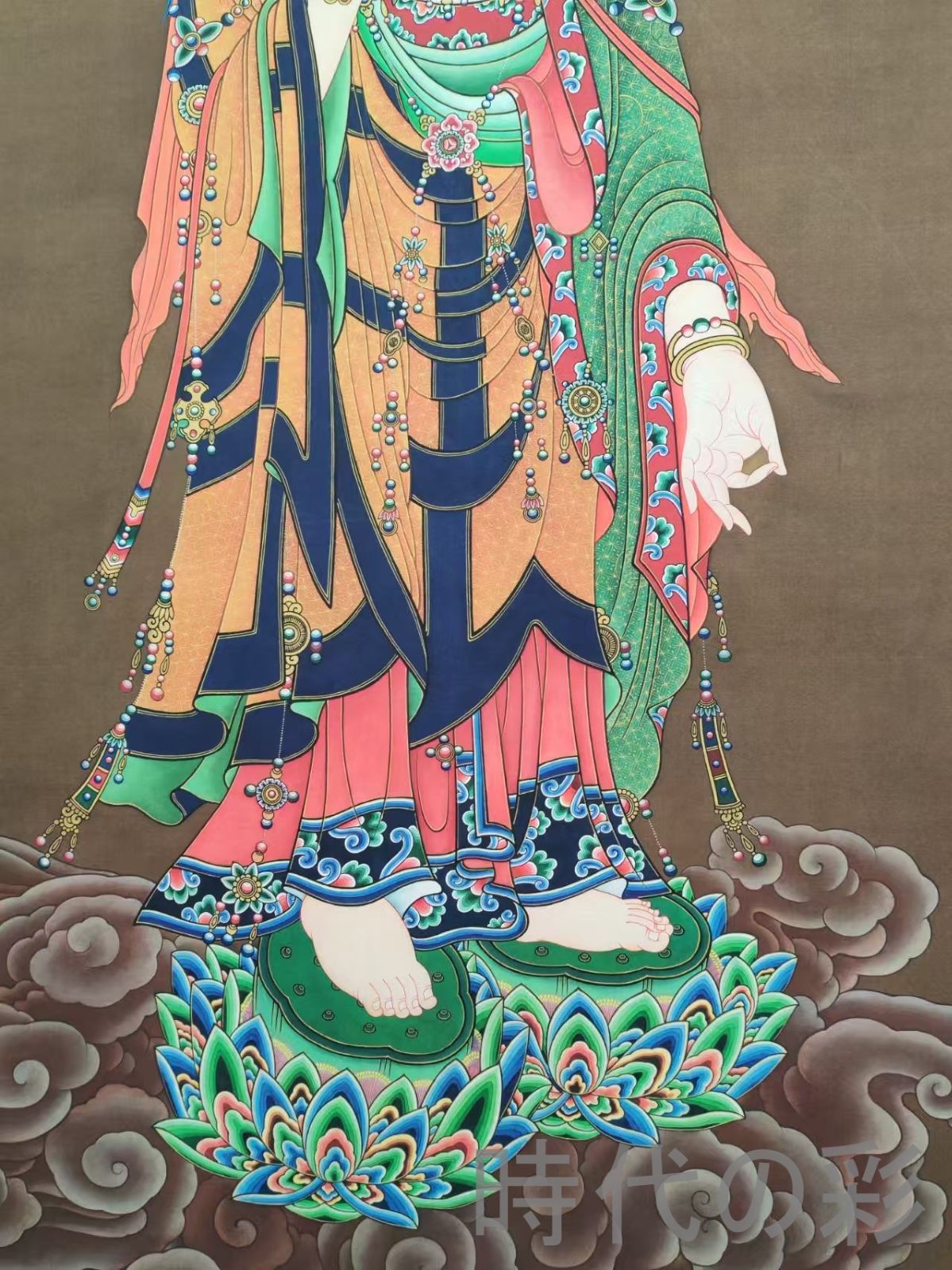 中国古美術 大勢至菩薩図 中堂掛軸 丁観鵬款 宣紙 模写 在銘 手描き