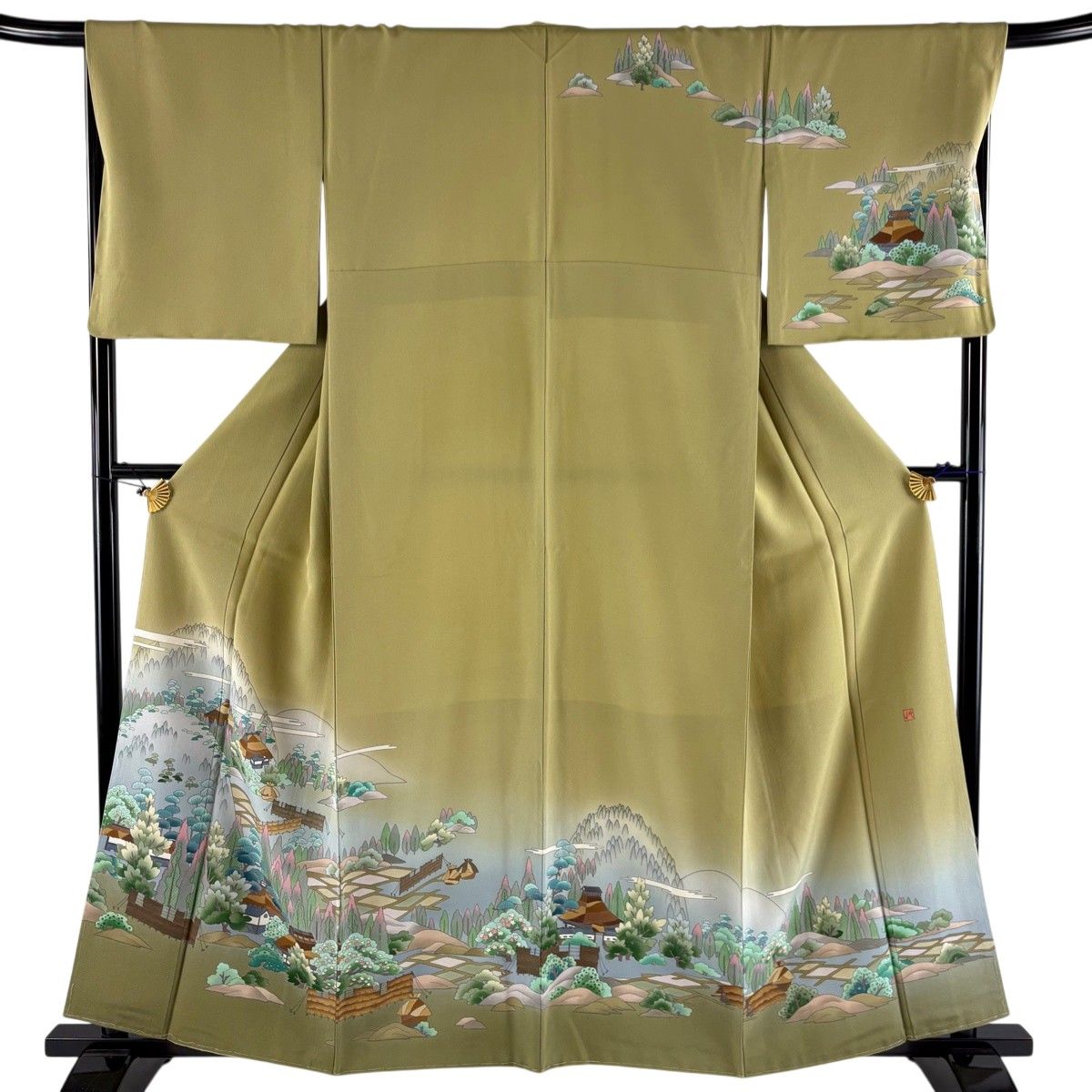 レディース 【美品】 訪問着 身丈160cm 裄丈68.5cm L 袷 落款 風景 染め
