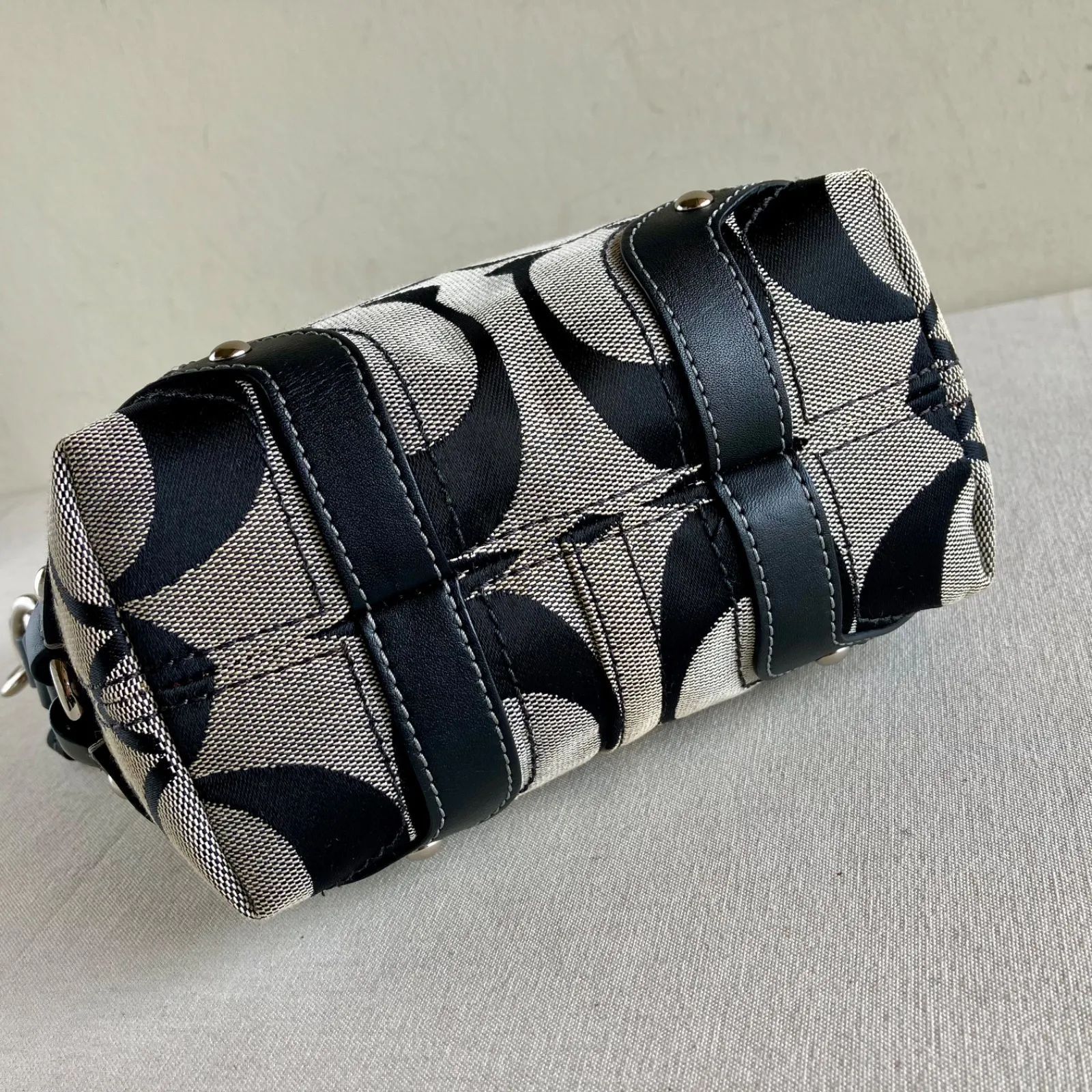 Coach Vintage Mini Carly Hobo Signature Black Canvas Leather Bag