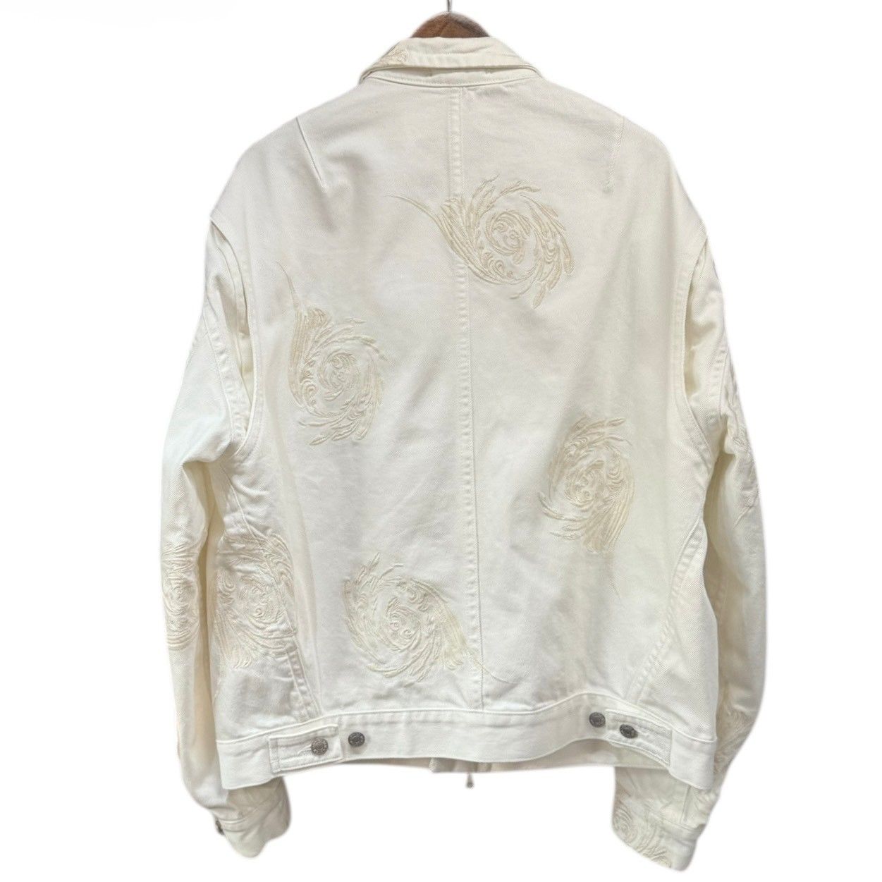 希少✨ドリスヴァンノッテン フリンジ　ノーカラー デニムジャケット ホワイト S DRIES VAN NOTEN ドリスヴァンノッテン 25SS ジップアップ刺繍デニム