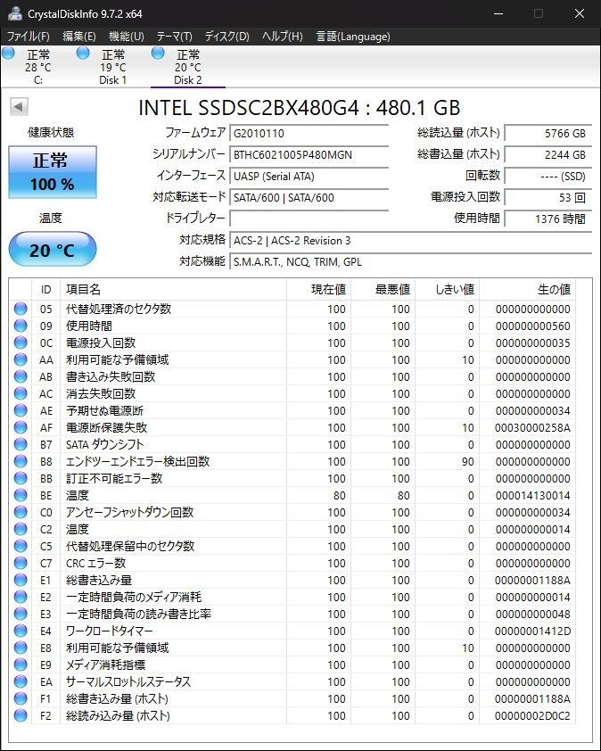 Intel SSD 480GB 2個セット 中古動作品 - メルカリ