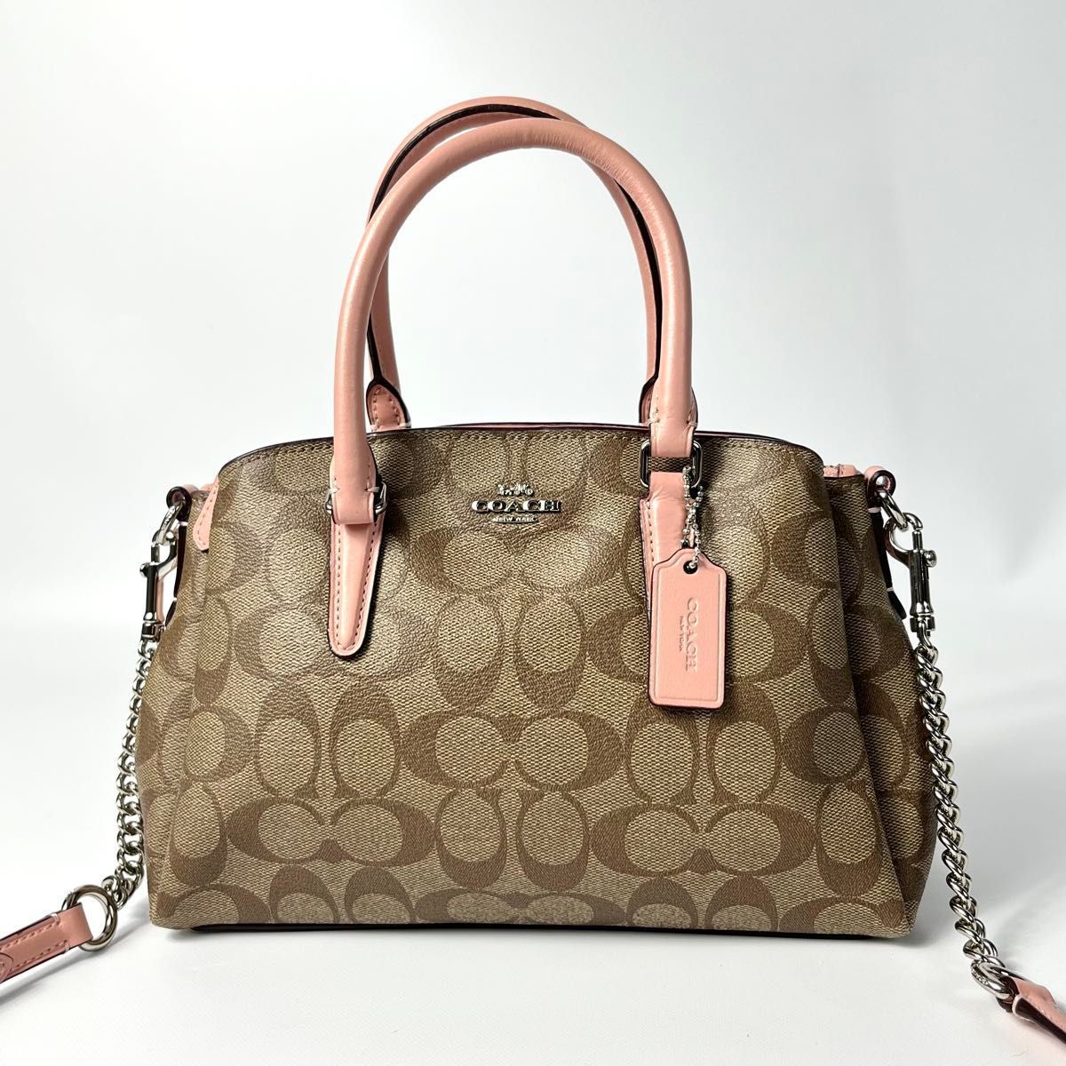 日本未発売 美品 COACH コーチ 2way ハンドバッグ シグネチャー PVC 