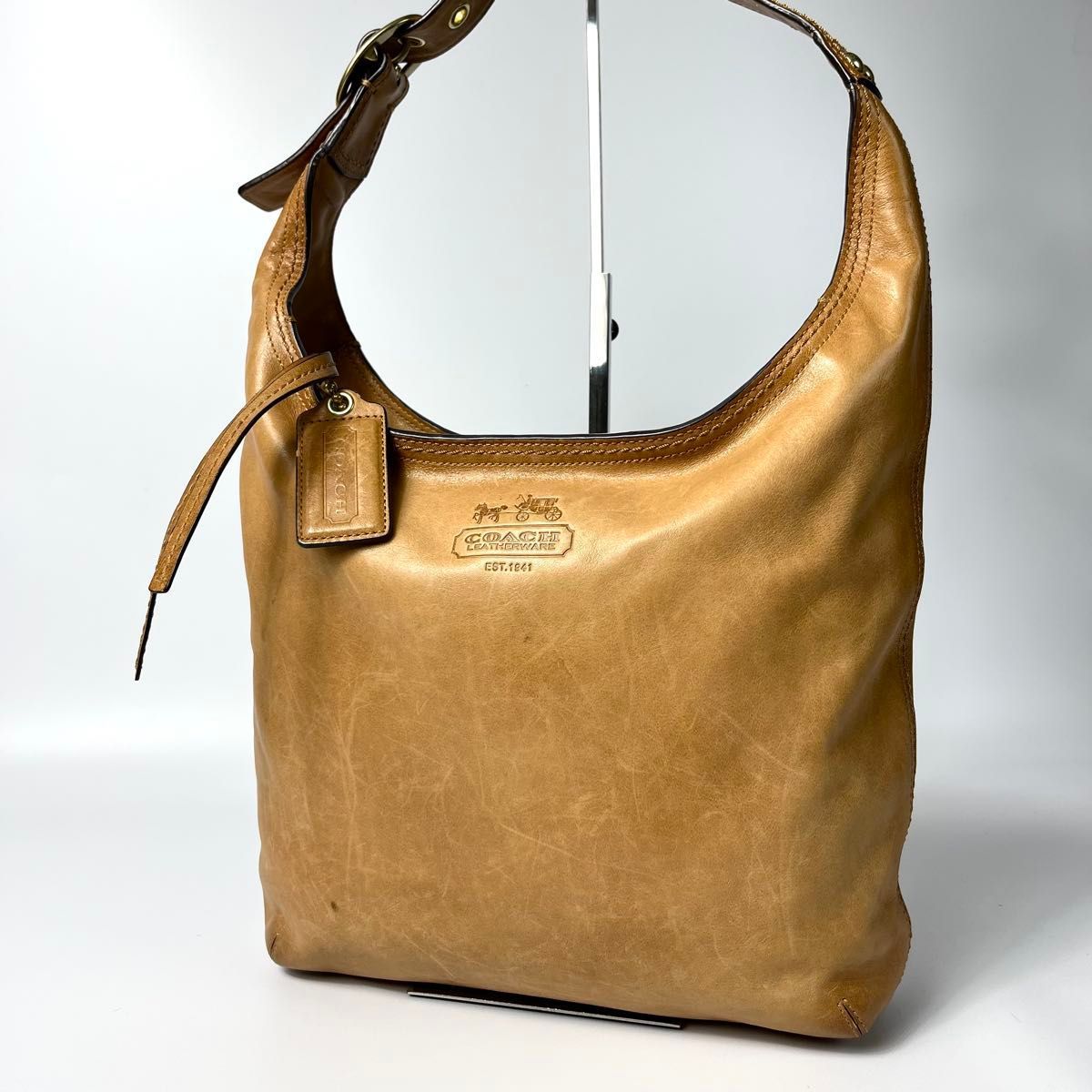 良品 COACH コーチ ショルダーバッグ レザー ベージュ ライトブラウン 