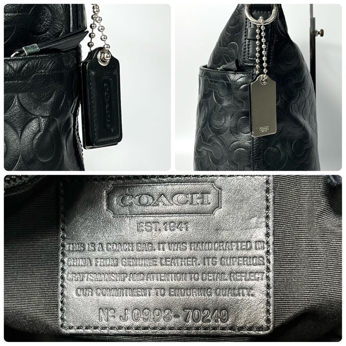 美品 COACH コーチ ショルダーバッグ 黒 オプアート シグネチャー 