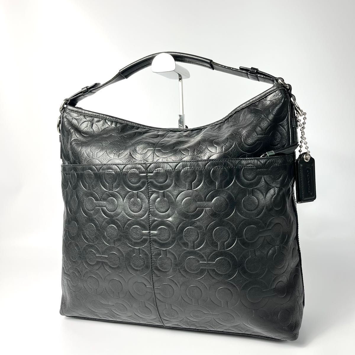 美品 COACH コーチ ショルダーバッグ 黒 オプアート シグネチャー 