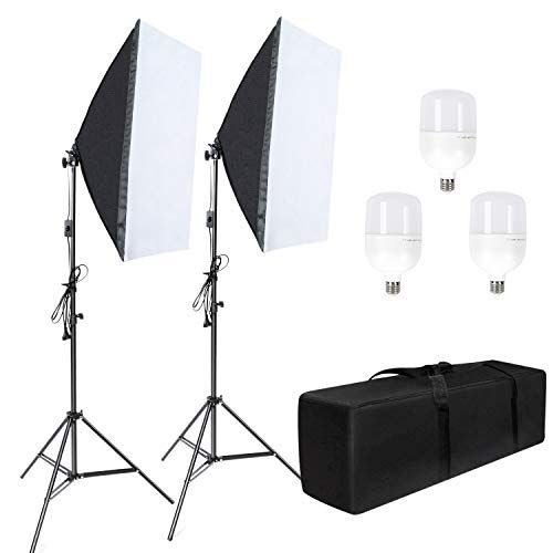 新品 ソフトボックス 50x70 cm 写真撮影照明用キット 58W 5500K LED電球 2M三脚ライトスタンド アルミ製 スタジオソフトボックス キャリングバッグ付き