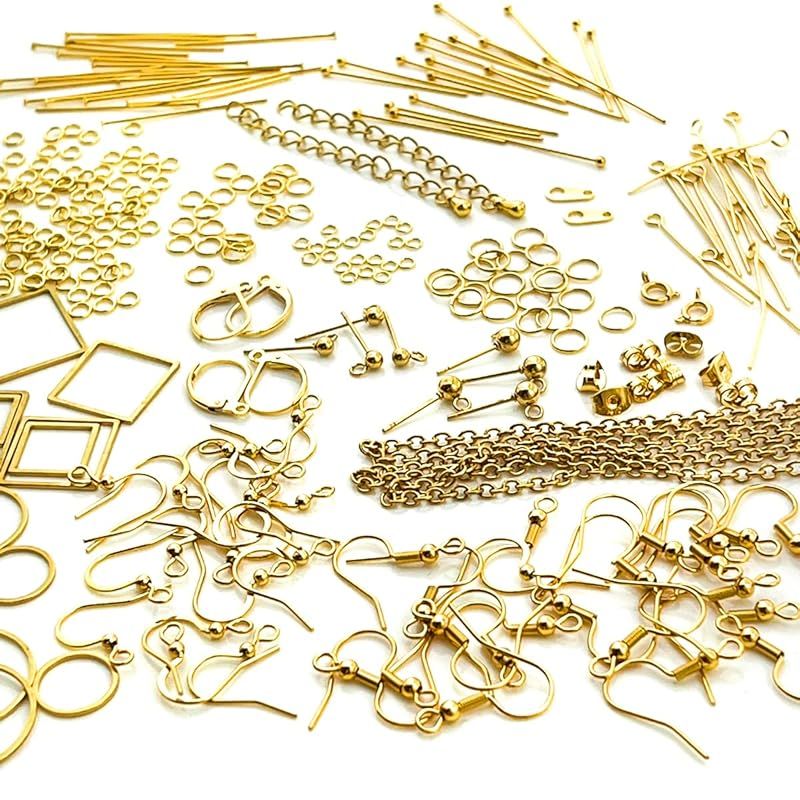 【新品】 アクセサリー パーツ 金属アレルギー対応 サージカルステンレス316 セット 【ゴールド】 アクセサリーパーツ キット 23種300個 ハンドメイド ピアス 金具 基礎金具 手芸 材料 手作り 素材 手芸用品 アクセサリー材料 0