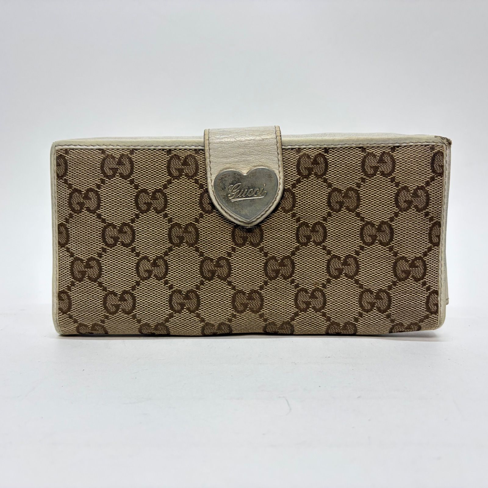 3512 GUCCI グッチ 長財布 キャンバス GG ベージュ ハートロゴ Wホック 
