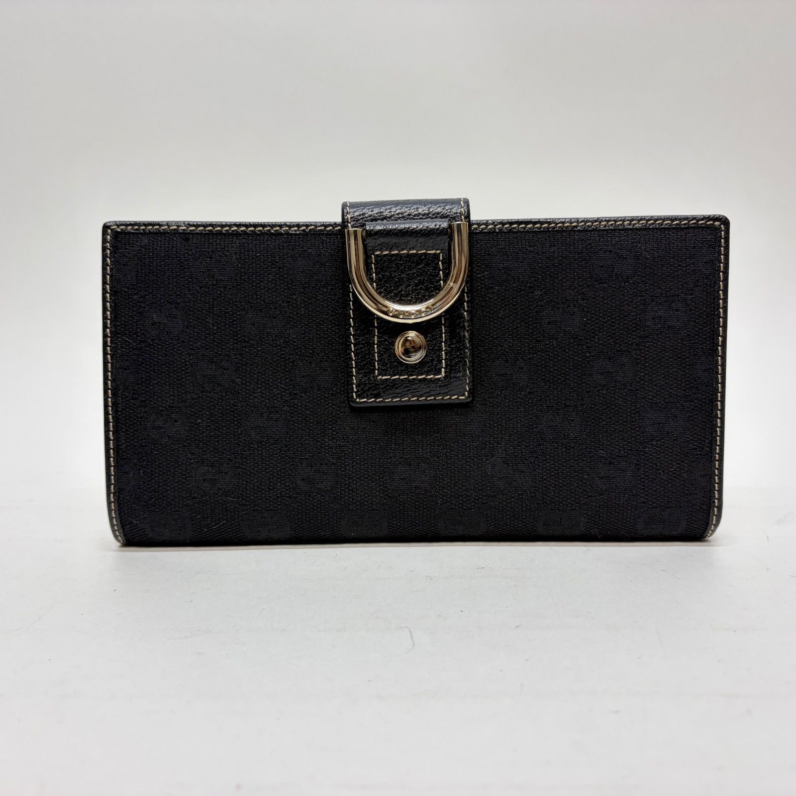 3846 GUCCI グッチ 長財布 キャンバス ブラック レザー ホースシュー 