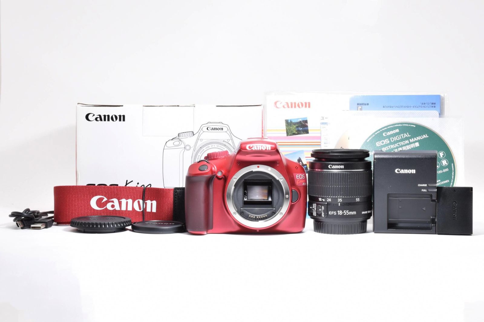 光学極上品】Canon キャノン EOS KISS X50 赤 レッド シャッター数1回 