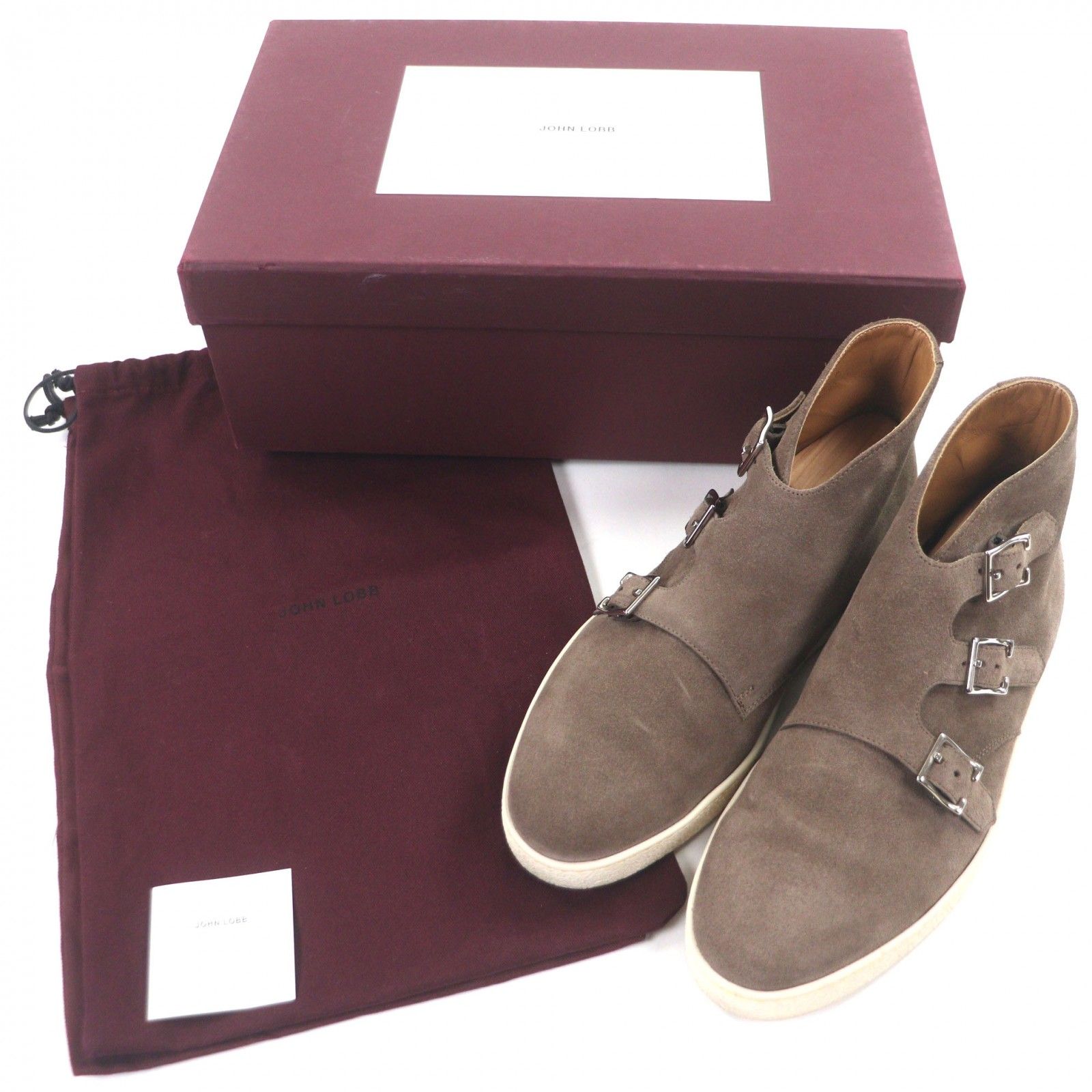 極美品▼John Lobb ジョンロブ 318 HOWELL BOOTS スウェードレザー モンクストラップ スニーカー ブーツ グレージュ シルバー金具 6 箱・保存袋付き イタリア製 メンズ 極美品▽John Lobb ジョンロブ 318 HOWELL BOOTS スウェードレザー