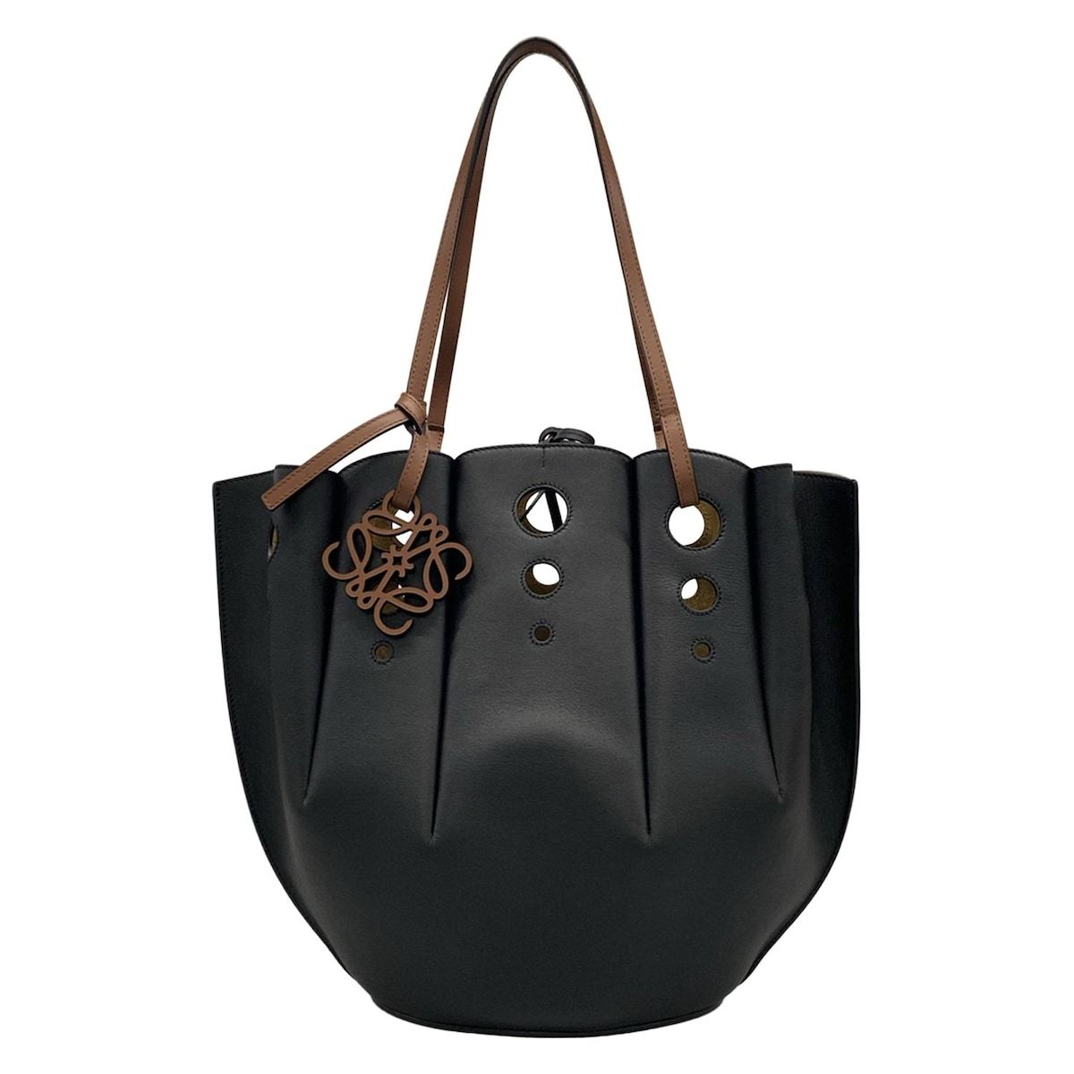 LOEWE(ロエベ) トートバッグ シェル トートバッグ 黒×ブラウン レザー 
