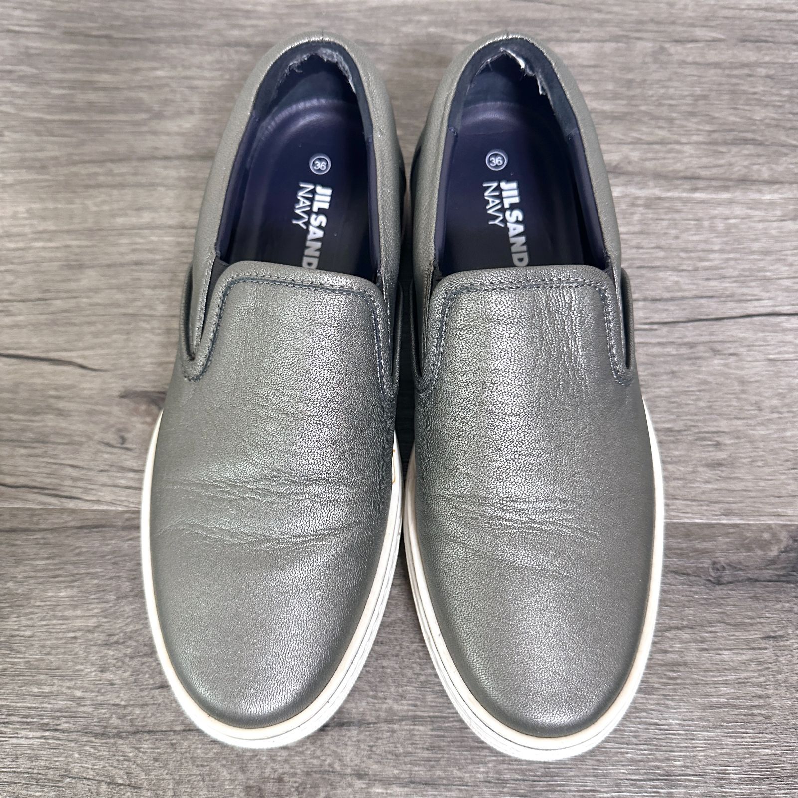 訳あり JIL SANDER NAVY ジルサンダー レザー スリッポンスニーカー 